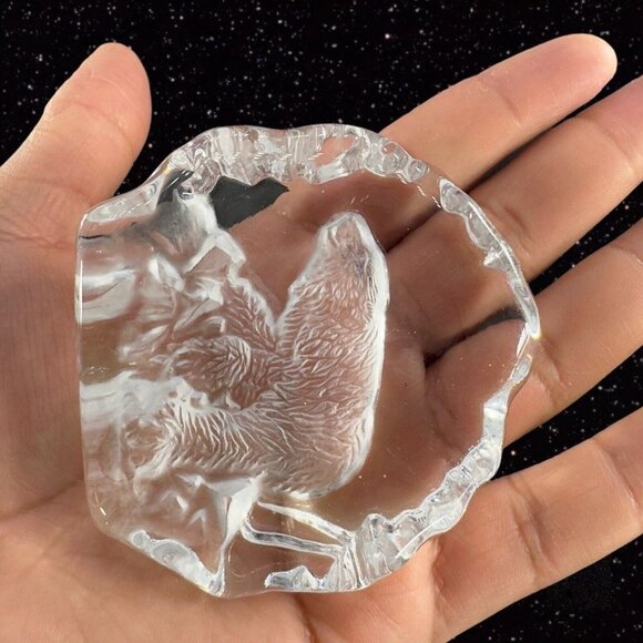 Vintage Clear Sweden Art Glass Paperweight Polar Bear Figurine Flat Side Swedish - Picture 2 of 16